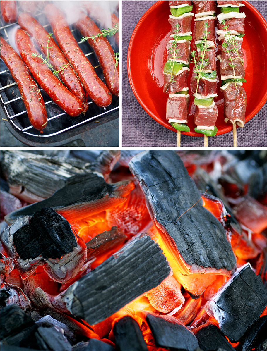  Barbecue, brochettes de viandes et merguez