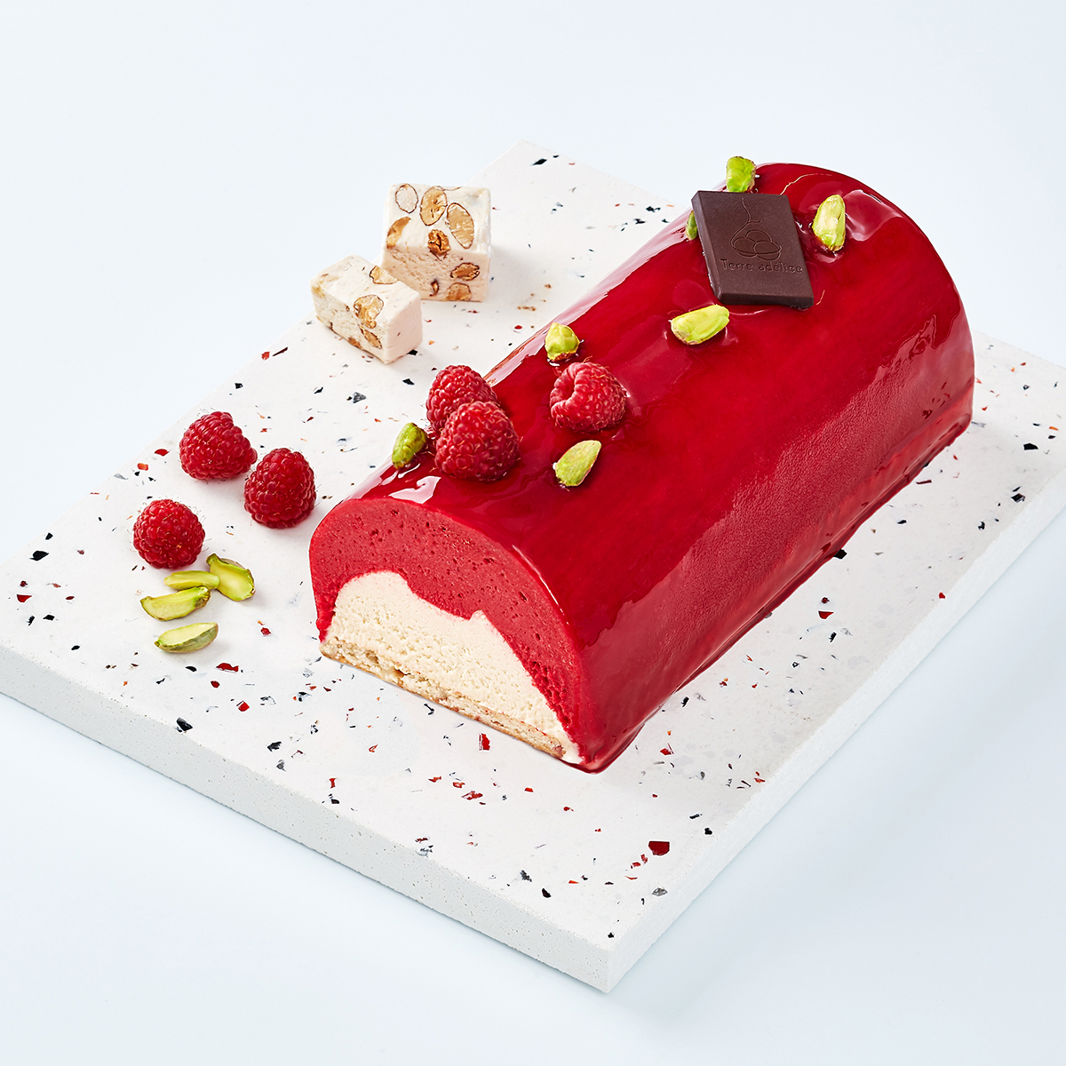 Bûche glacée Framboise Nougat, Terre Adélice, Ardèche