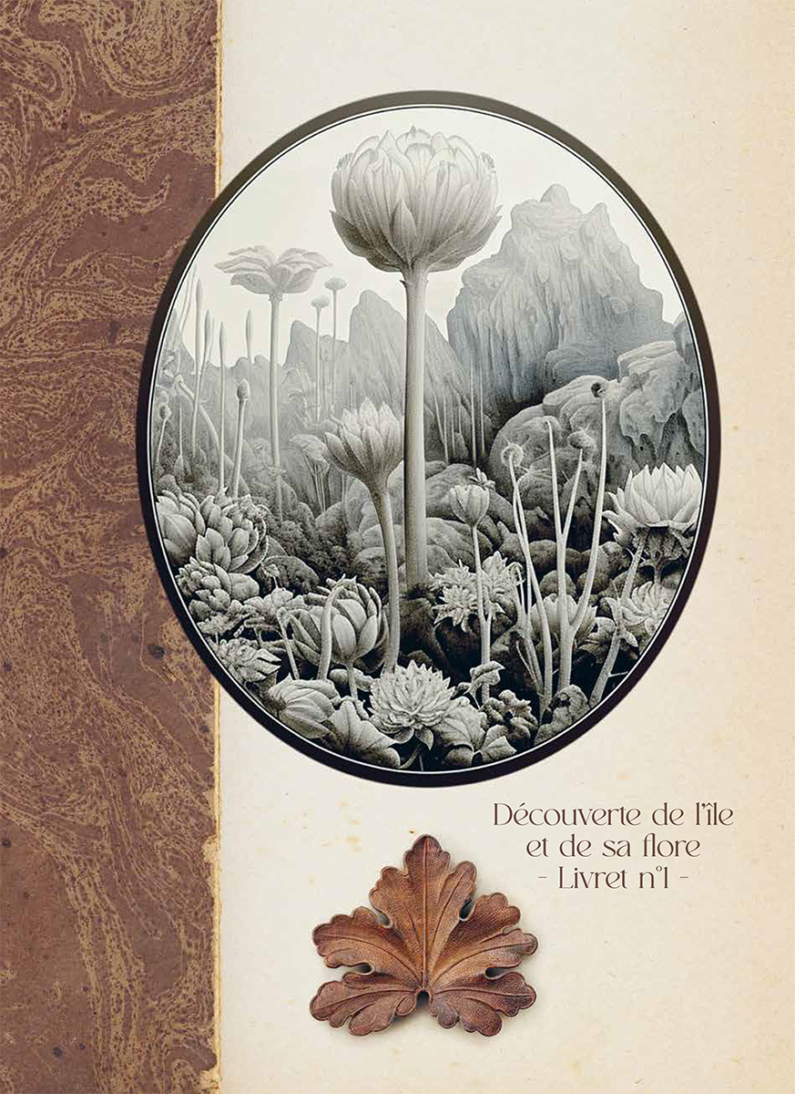 Cover of a booklet illustrated with a fantastic landscape engraving
