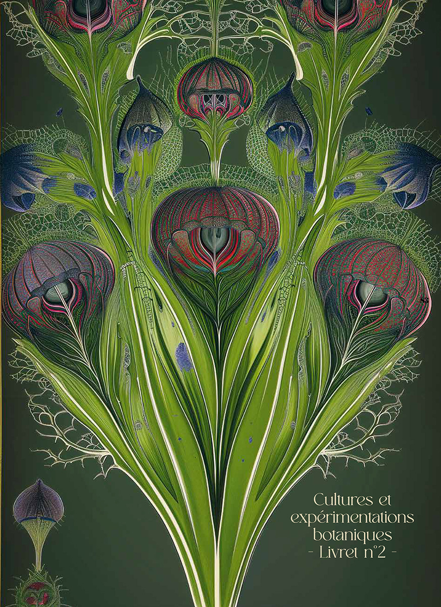 Cover of a booklet decorated with stylized peacock feathers