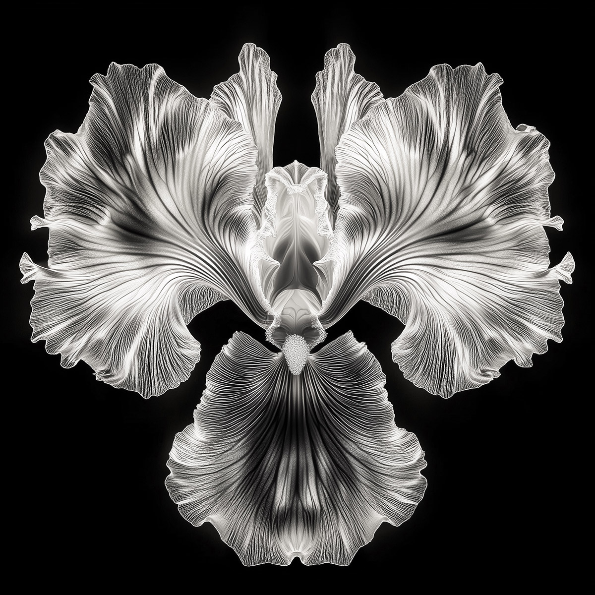 Glass iris translucent petals in a refined modern style