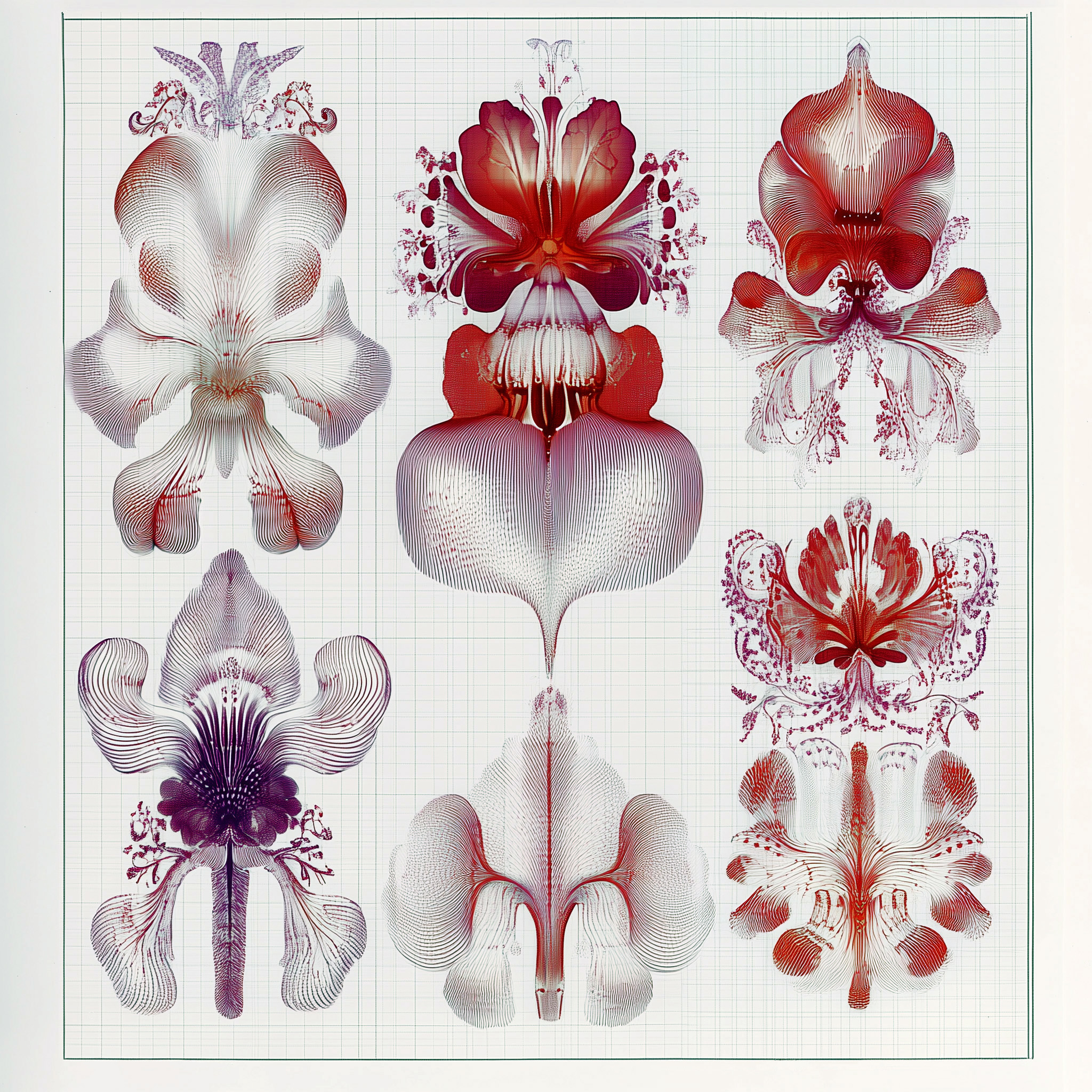 Illuminated botanical motifs in radiant symmetry