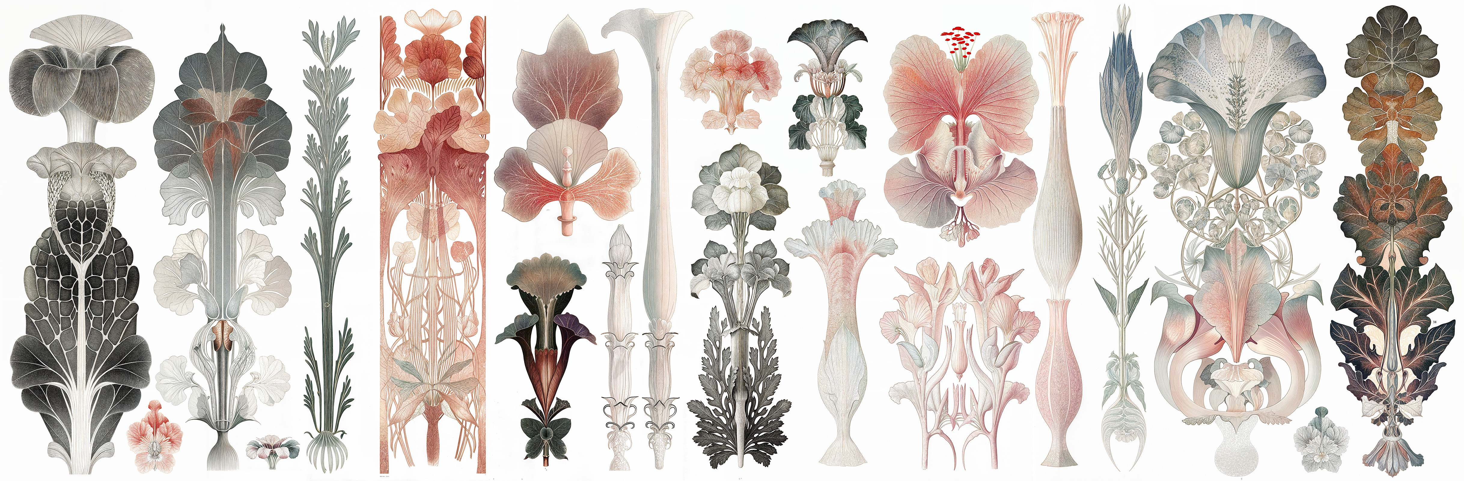 Chromolithographic botanical models for large format wall decor