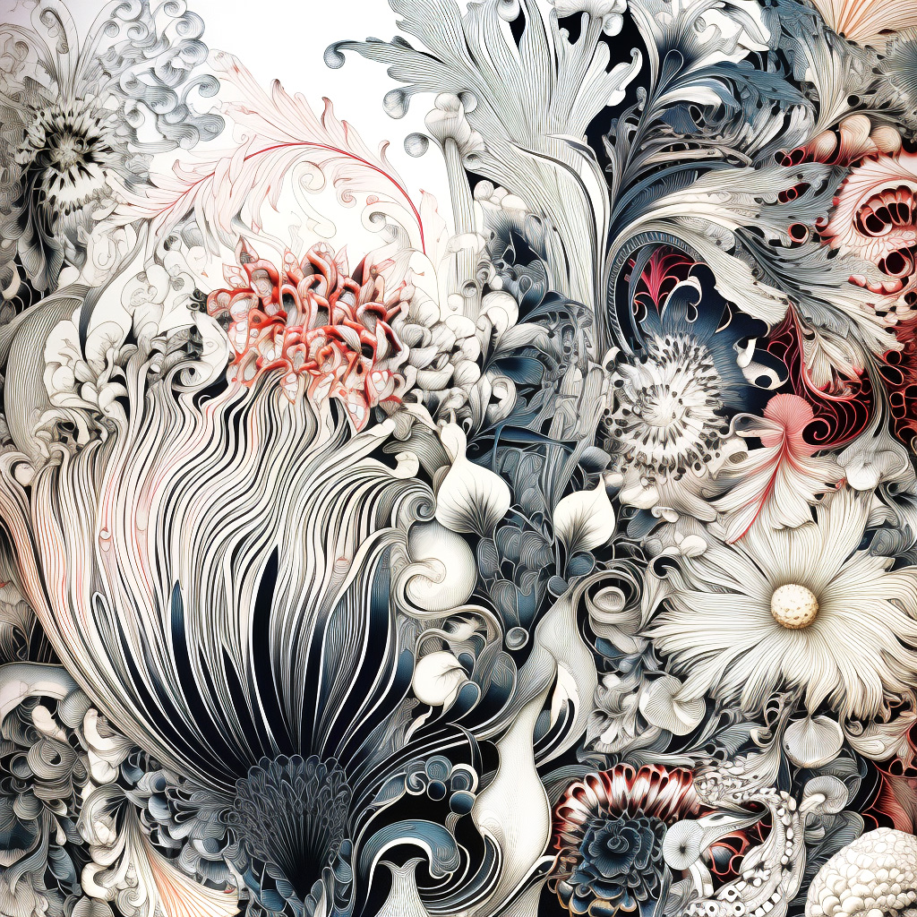 Kachō Fūgetsu inspired intricate floral motif