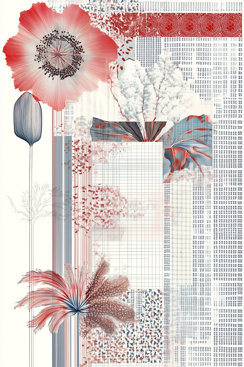 Delicate botanical pattern resembling an organic archive, ideal for refined interior decoration