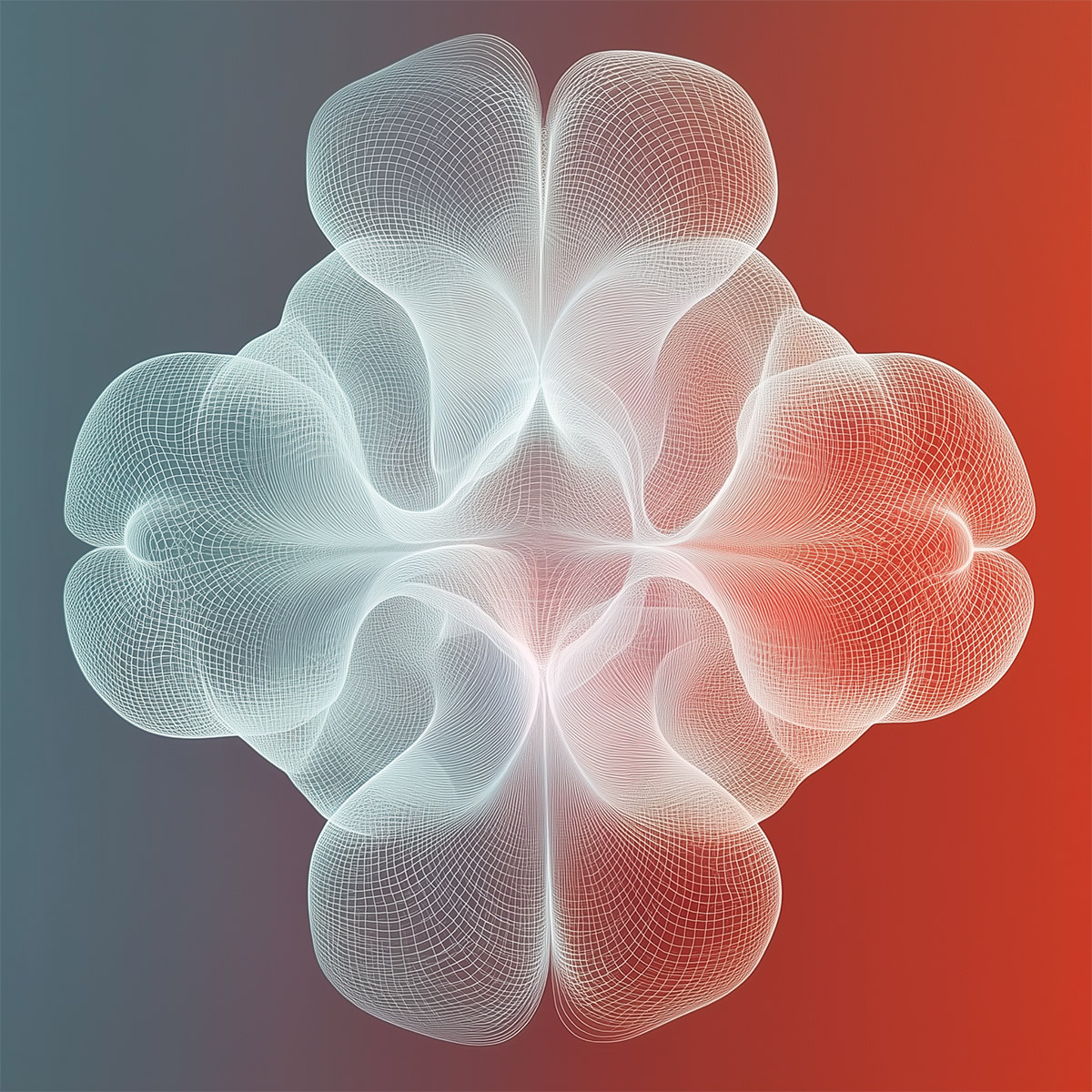 Futuristic glowing pattern inspired by deep-sea, perfect for immersive interiors, red to teal-blue gradient