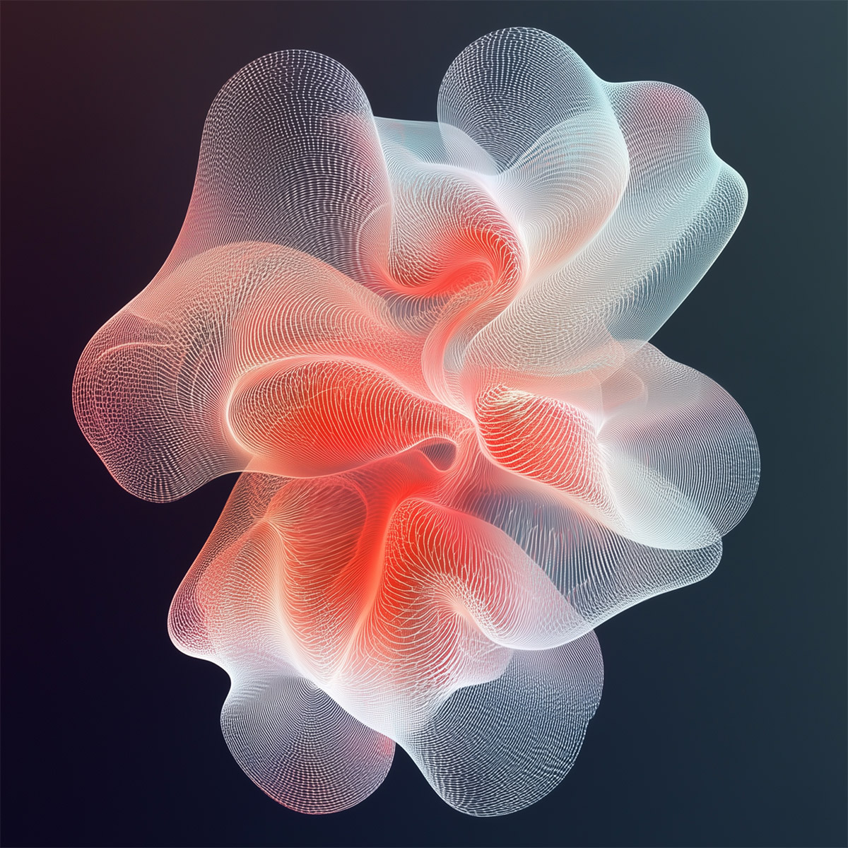 Abstract computational drawing with floating geometric forms, ideal for tech-inspired decor