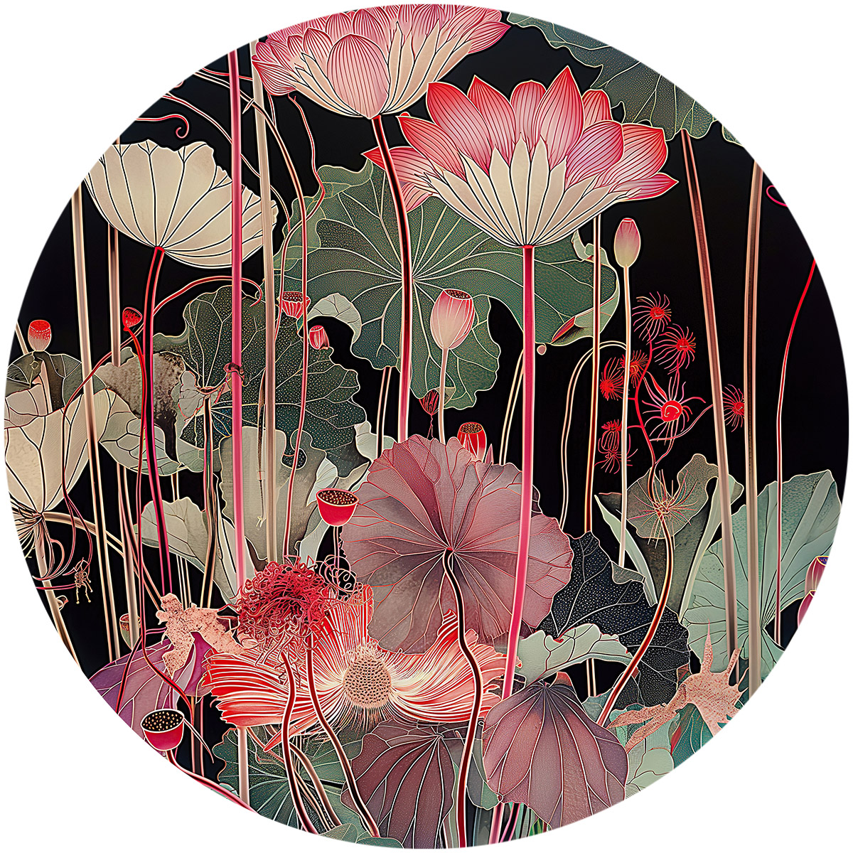 Tondo floral design featuring lilies for decorative plate