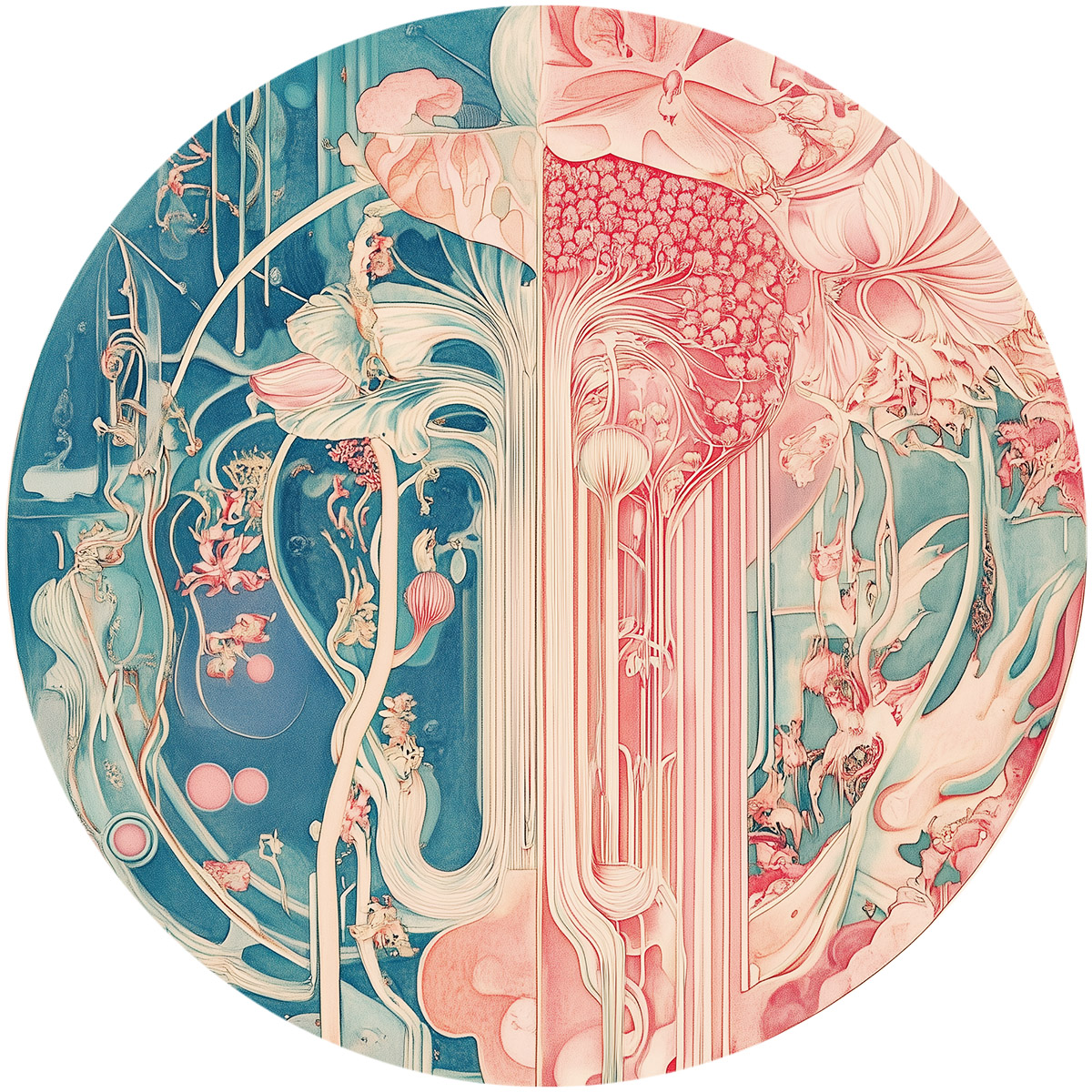 Circular plate design, underwater botanical dreamscape 2 from 'Nautilus Dream'