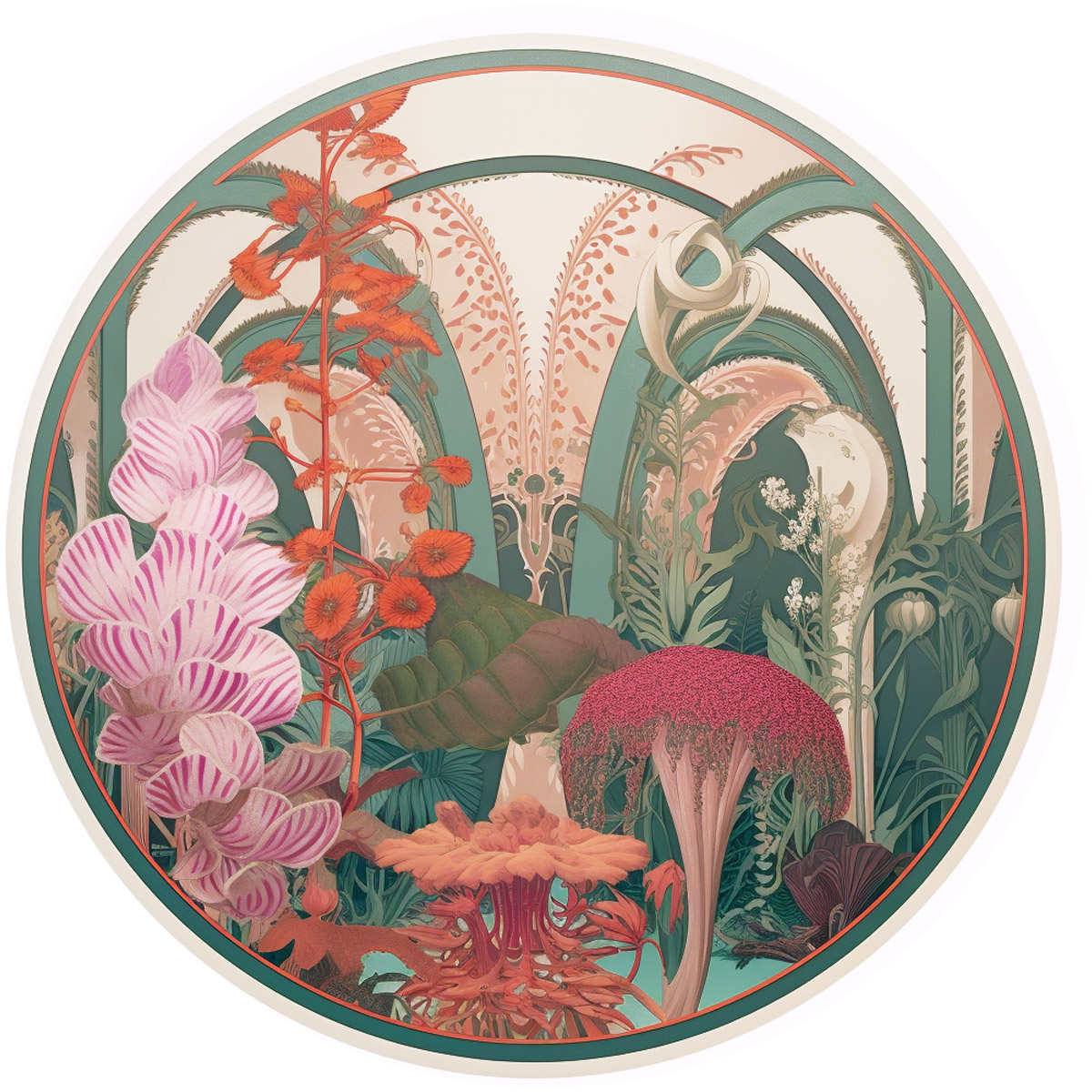 Pastel pink floral tondo 2, plate design with botanical elegance