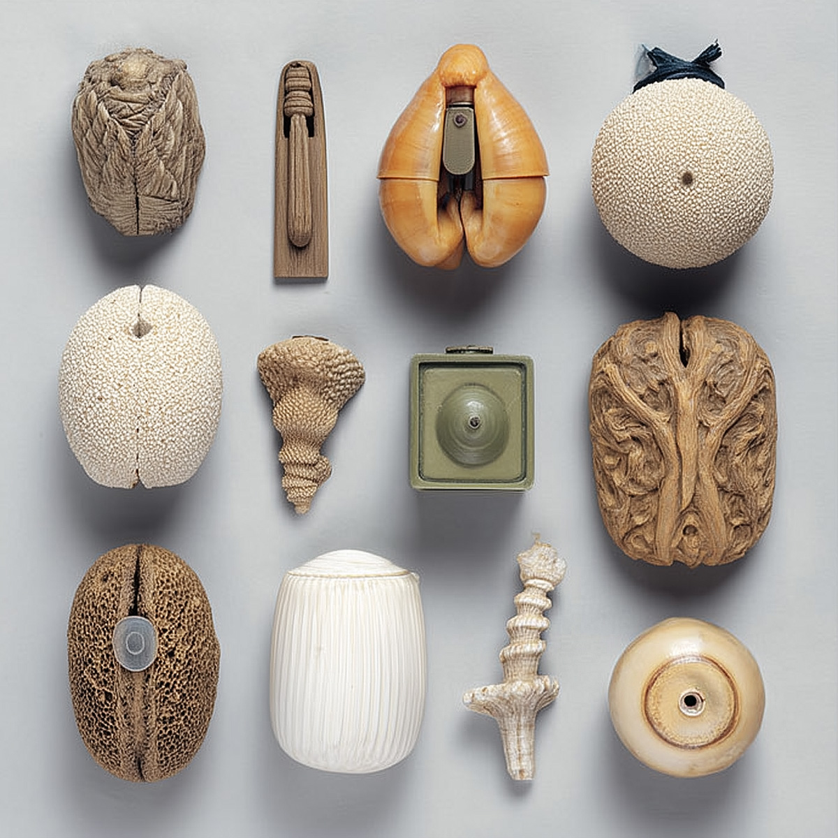 A graphic flat lay of various unreal naturel objects
