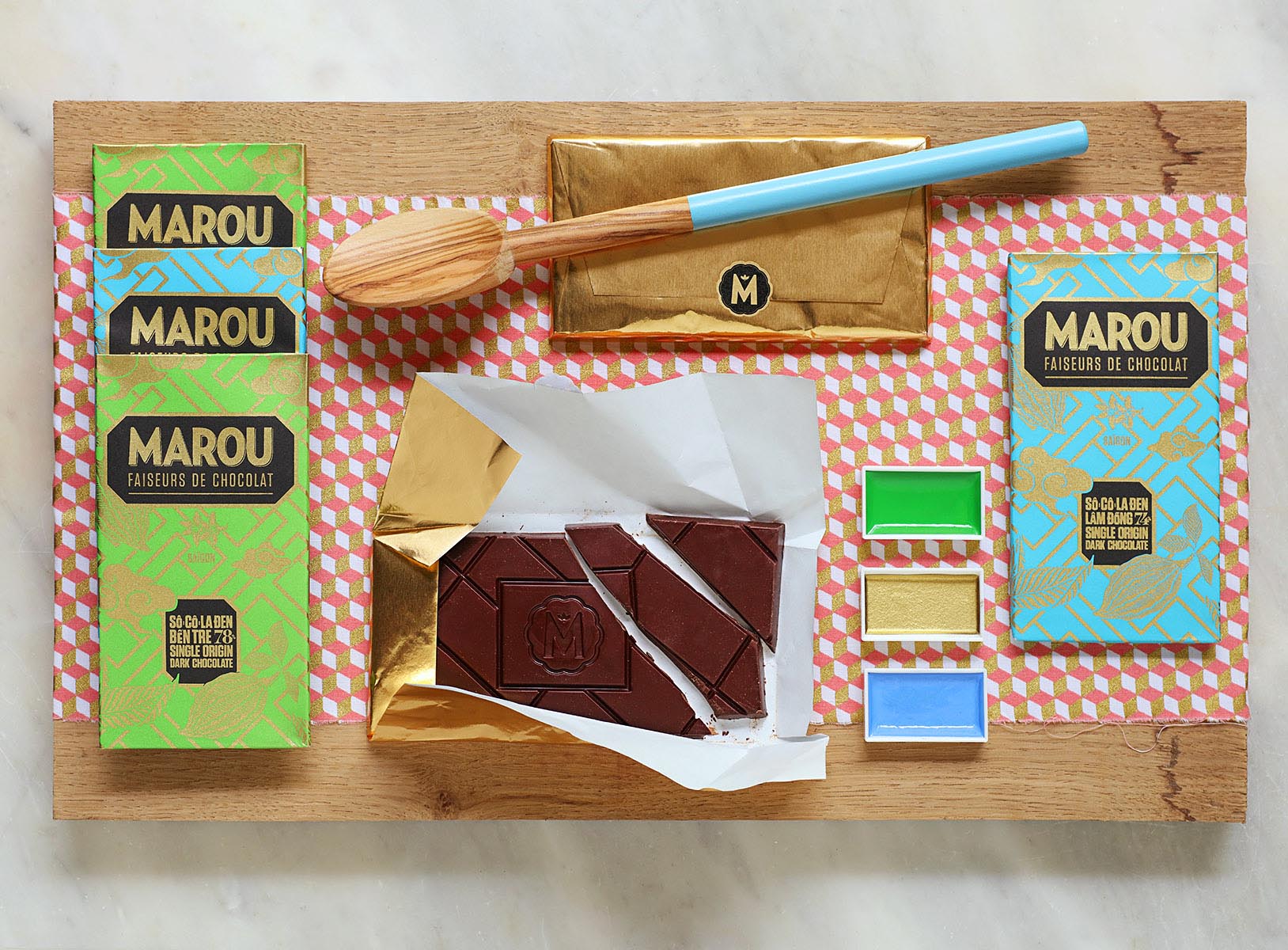 Chocolat Marou, composition colorée