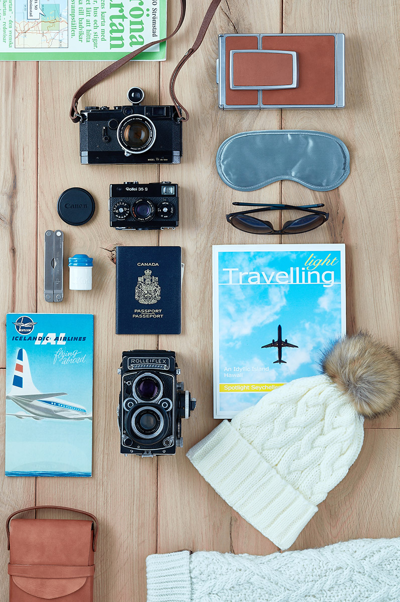 Appareils photo : Rolleiflex, Canon VT, Rollei 35S, Polaroid SX70, travel kit en Islande et Suède