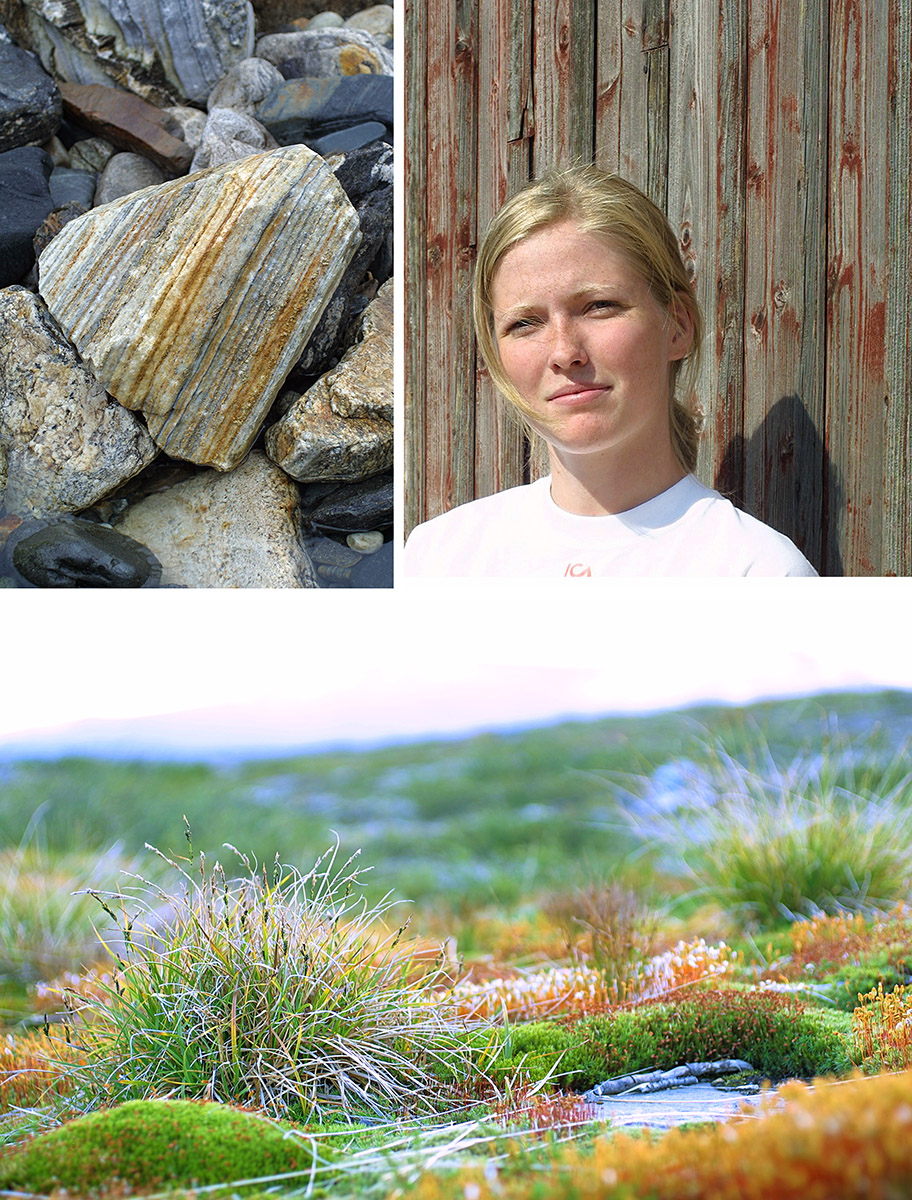 Portrait jeune fille, rochers et mousses