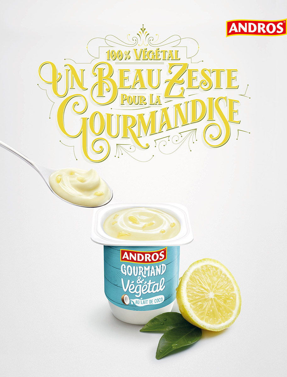 Campagne publicitaire desserts Andros - Gourmand & Végétal, citron