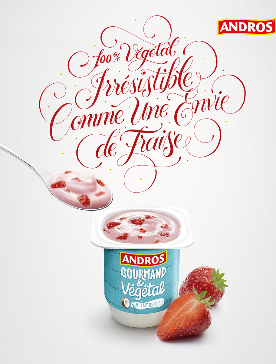 Campagne publicitaire desserts Andros - Gourmand & Végétal, fraise