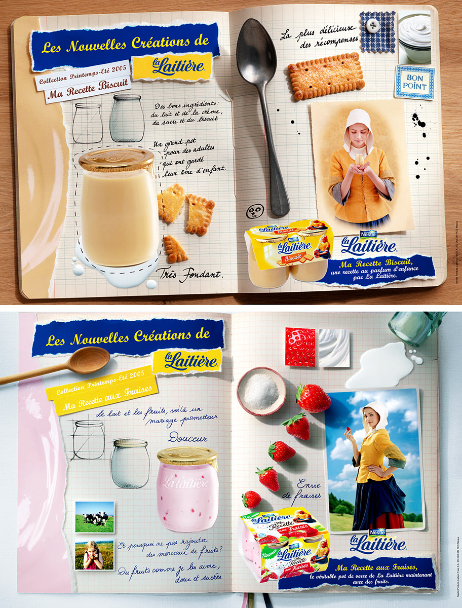 Campagne publicitaire, desserts La Laitière - Ma Recette biscuit et Ma Recette aux fraises